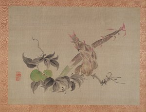 Æble og blomstrende plante, 1851 (akvarel på silke)